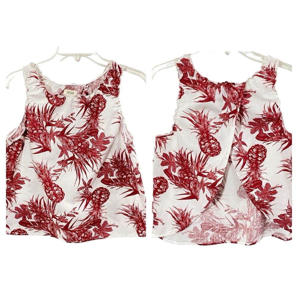 NEW a.n.a A New Approach XS Floral PINEAPPLE Tank White Red FLORAL Cotton